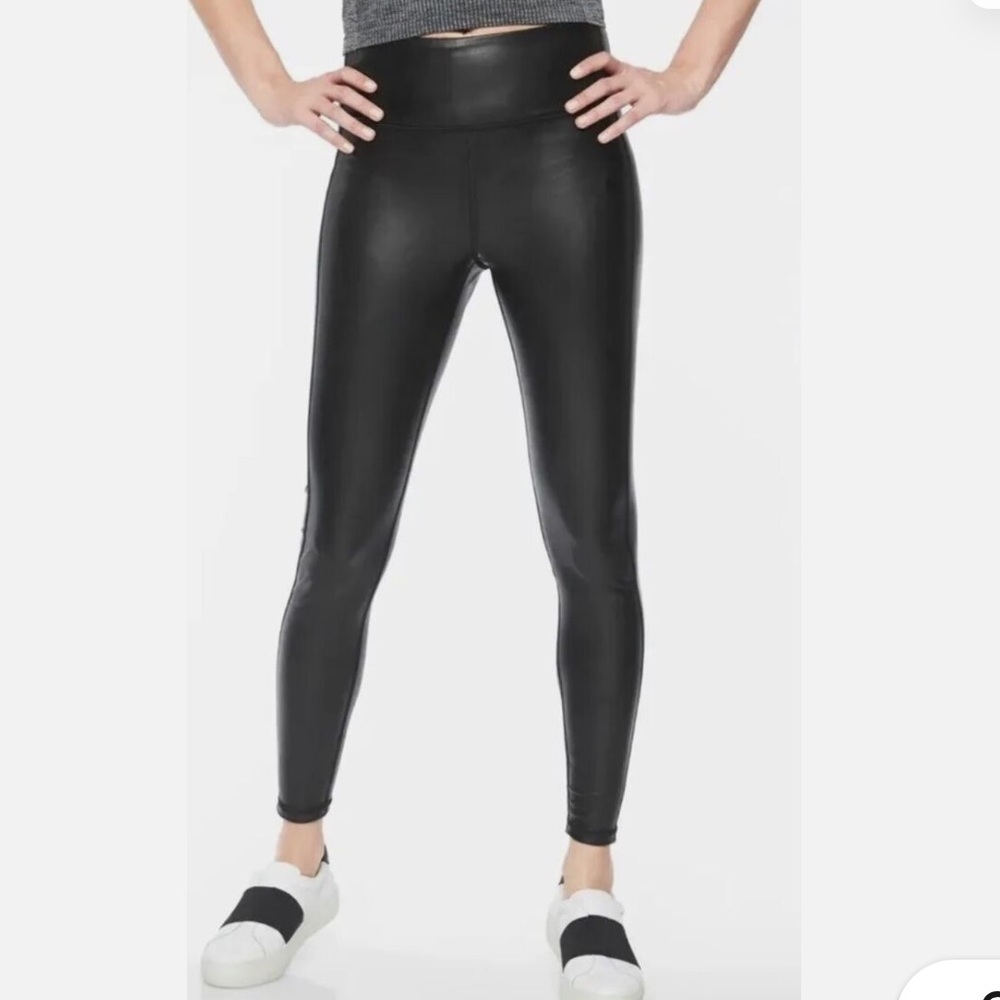 Athleta All Over Gleam Tights Faux Leather Leggings Black Size S